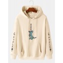 Mens Cartoon Dinosaur Japanese Sleeve Print Daily Drawstring Hoodies
