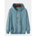 Mens Cartoon Dinosaur Japanese Sleeve Print Daily Drawstring Hoodies