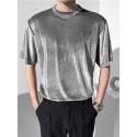 Men Velvet Round Neck Short Sleeve Loose Fit Trendy T-Shirt