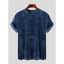 Men Velvet Round Neck Short Sleeve Loose Fit Trendy T-Shirt