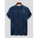 Men Velvet Round Neck Short Sleeve Loose Fit Trendy T-Shirt