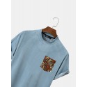 Mens Geometric Chest Pocket Mock Neck Short Sleeve T-Shirts