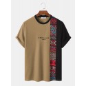 Mens Letter Ethnic Asymmetric Print Short Sleeve O Neck T-Shirts