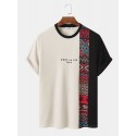 Mens Letter Ethnic Asymmetric Print Short Sleeve O Neck T-Shirts