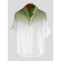 Mens Gradient Print Front Buttons Long-Sleeve Casual Shirts