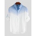 Mens Gradient Print Front Buttons Long-Sleeve Casual Shirts