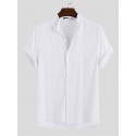 Men's Linen Short Sleeve Shirt Summer Beach Loose Casual Collarless Tops Holiday