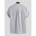 Men's Linen Short Sleeve Shirt Summer Beach Loose Casual Collarless Tops Holiday