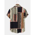 Mens Ethnic Gauze Brush Print Buttons Up Short Sleeve Shirts