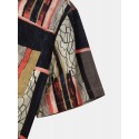 Mens Ethnic Gauze Brush Print Buttons Up Short Sleeve Shirts
