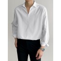 Men Loose Solid Color Long Sleeve Lapel Collar Shirt