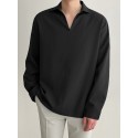 Men Loose Solid Color Long Sleeve Lapel Collar Shirt