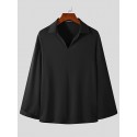 Men Loose Solid Color Long Sleeve Lapel Collar Shirt