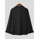 Men Loose Solid Color Long Sleeve Lapel Collar Shirt