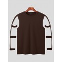 Men Solid Cut Out Long Sleeve Crew Neck T-Shirt