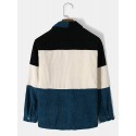 Mens Splicing Corduroy Color Block Button Casual Shirt
