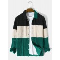 Mens Splicing Corduroy Color Block Button Casual Shirt