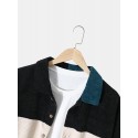 Mens Splicing Corduroy Color Block Button Casual Shirt