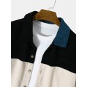 Mens Splicing Corduroy Color Block Button Casual Shirt