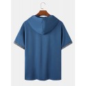 Mens Geometric Pattern Ribbon Patchwork Short Sleeve Hooded T-Shirts