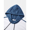 Mens Geometric Pattern Ribbon Patchwork Short Sleeve Hooded T-Shirts
