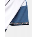 Mens Geometric Pattern Ribbon Patchwork Short Sleeve Hooded T-Shirts