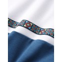 Mens Geometric Pattern Ribbon Patchwork Short Sleeve Hooded T-Shirts