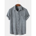 Mskufo Designed Mens Casual Corduroy Light Breathable Pocket Short Sleeve Shirts