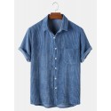 Mskufo Designed Mens Casual Corduroy Light Breathable Pocket Short Sleeve Shirts