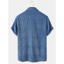 Mskufo Designed Mens Casual Corduroy Light Breathable Pocket Short Sleeve Shirts