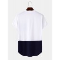 Mens Ethnic Matching Chest Pocket Curved Hem Short Sleeve T-Shirts