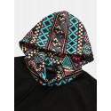 Mens Tribal Geometric Print Patchwork Double Pocket Short Sleeve Hooded T-Shirts