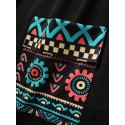 Mens Tribal Geometric Print Patchwork Double Pocket Short Sleeve Hooded T-Shirts