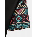 Mens Tribal Geometric Print Patchwork Double Pocket Short Sleeve Hooded T-Shirts