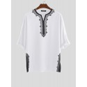 Mens Ethnic Style Half Sleeve V Neck Casual Shirts