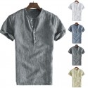Men's Short Sleeve Collarless Neck T Shirts Beach Casual Cool Tops Blouse