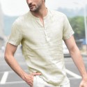 Men's Short Sleeve Collarless Neck T Shirts Beach Casual Cool Tops Blouse
