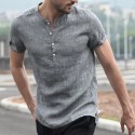 Men's Short Sleeve Collarless Neck T Shirts Beach Casual Cool Tops Blouse
