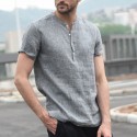 Men's Short Sleeve Collarless Neck T Shirts Beach Casual Cool Tops Blouse