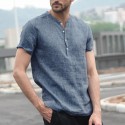 Men's Short Sleeve Collarless Neck T Shirts Beach Casual Cool Tops Blouse