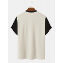 Mens Vintage Geometric Letter Pattern Patchwork Knitted Short Sleeve T-Shirts