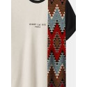Mens Vintage Geometric Letter Pattern Patchwork Knitted Short Sleeve T-Shirts