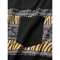 Mens Tribal Geometric Print Patchwork Pocket Short Sleeve T-Shirts