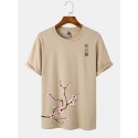 Mens Cherry Blossoms Print Japanese Style Cotton Short Sleeve T-Shirts