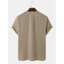 Mens Solid Color Applique Crew Neck Knitted Short Sleeve T-Shirts