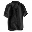 Mens Vintage Chinese Style Cotton Solid Color Stand Collar Casual Summer T Shirts