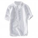 Mens Vintage Chinese Style Cotton Solid Color Stand Collar Casual Summer T Shirts