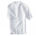 Mens Vintage Chinese Style Cotton Solid Color Stand Collar Casual Summer T Shirts