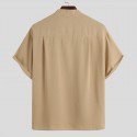 Men Solid Buttons Short Sleeve Breathable Casual Shirts