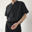 Men Solid Buttons Short Sleeve Breathable Casual Shirts